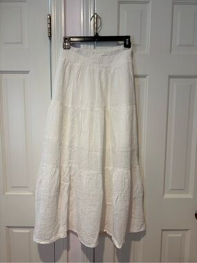 Hem & Thread White Tiered Maxi Skirt with Elastic Waist